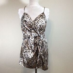 Pink Lily Top Brown Snakeskin Print Blouse V-Neck Spaghetti  Whimsey Goth Large